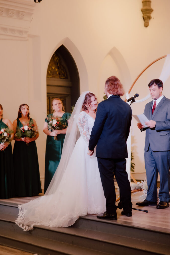 The couple at the ceremony spot at Main Street Abbey.