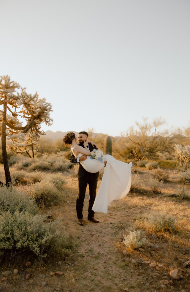 Couple standing in the Superstition Mountains