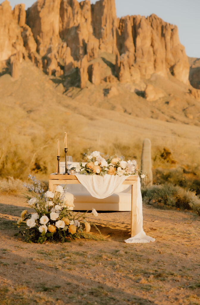 Superstition Mountains elopement table set up.