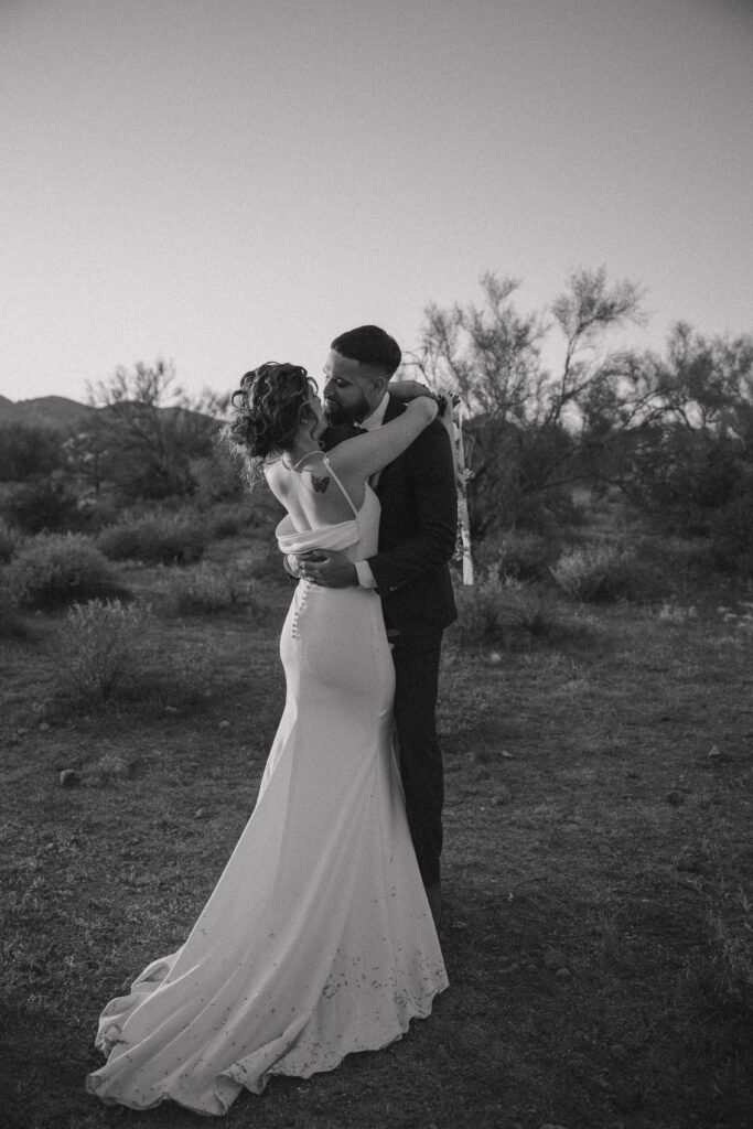 Couple enjoying there arizona elopement at Lost Dutchman State Park 