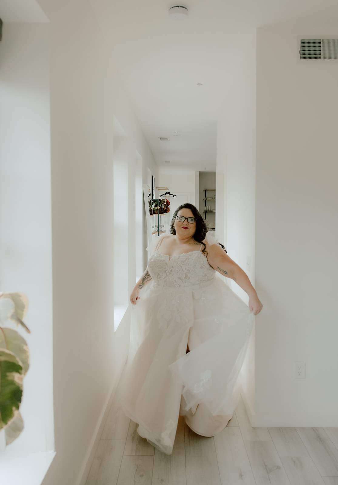 Bride dancing in the getting ready room at Wild Carrot stl 